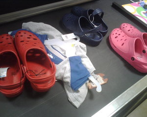 Getting ready for the old butch dyke party I'm the femme butch pink crocs are mine! Crocs with socks! Ha ha