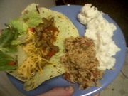 Steak fajita tacos mexi rice garlic mash