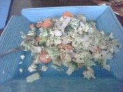 Scrambled eggs with broccoli carrots and onions